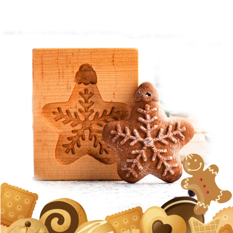 Wooden Cookie Mold -  Snowflakes Star