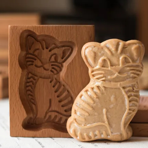 Wooden Cookie Mold - Cat