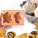 Wooden Cookie Mold - Mushroom & Leaves