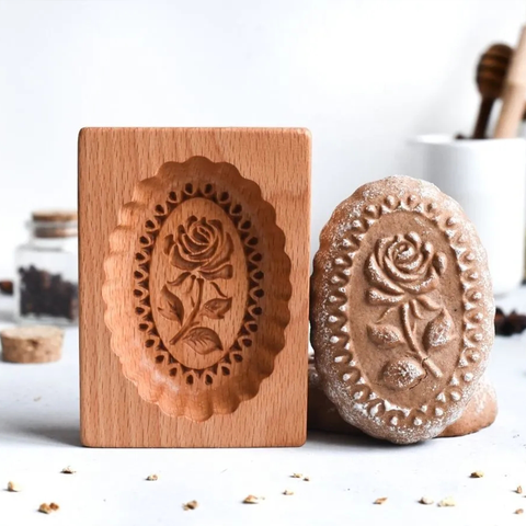 Wooden Cookie Mold - Rose