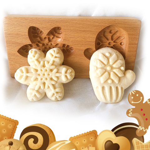 Wooden Cookie Mold -  Gloves & SnowFlake