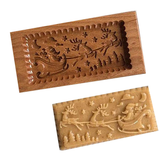 Wooden Cookie Mold -  Santa Claus Deer Sleigh