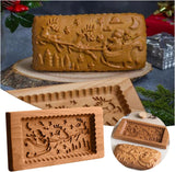 Wooden Cookie Mold -  Santa Claus Deer Sleigh