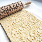 Christmas Rein Deer Printing Rolling Pin, Wood Rolling pin, Embossing Rolling Pin - PonderMall