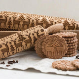 Christmas Rein Deer Printing Rolling Pin, Wood Rolling pin, Embossing Rolling Pin - PonderMall