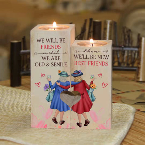 Painted Wood Candle Holders, To Best Friend - Red