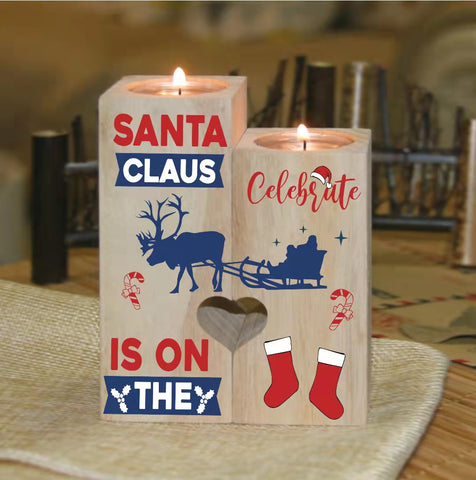 Painted Wood Candle Holders, Santa Claus